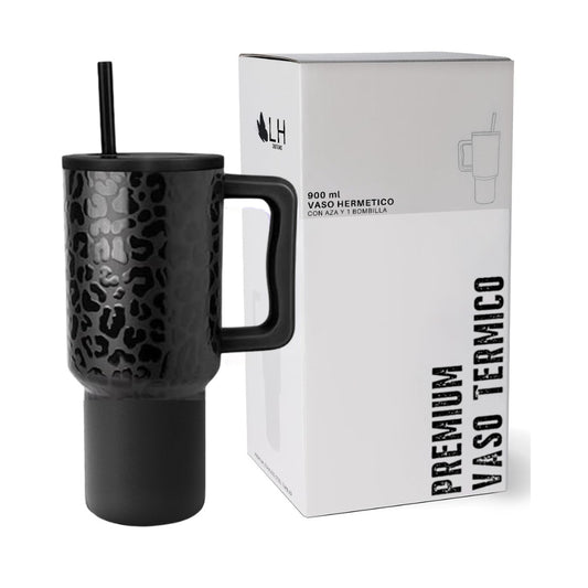 Vaso Térmico Premium 900 ml Negro Leopardo