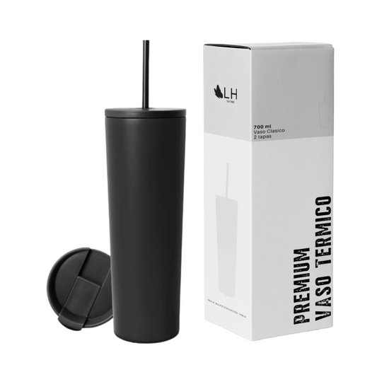 Vaso Térmico 700ml + 2 Tapas Negro