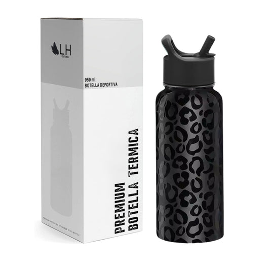 Botella Térmica Deportiva 950ml Negro Leopardo