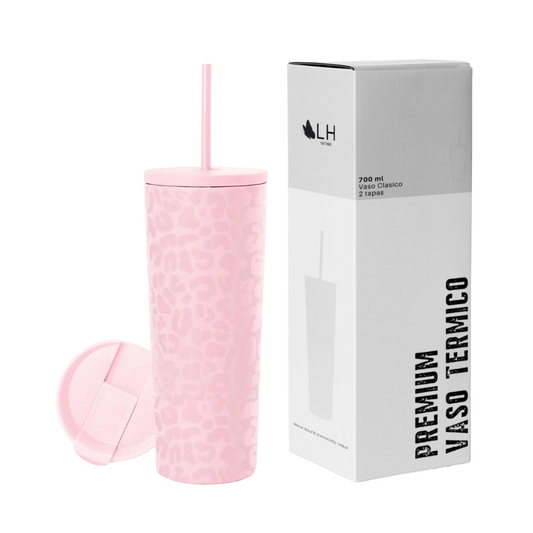 Vaso Térmico 700ml + 2 tapas Rosado Leopardo